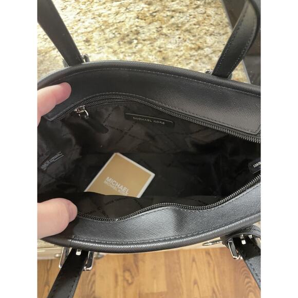 Michael Kors Jet Tote Bag Black Saffiano Logo Purse Satchel Handbag MK Charm - Picture 4 of 11